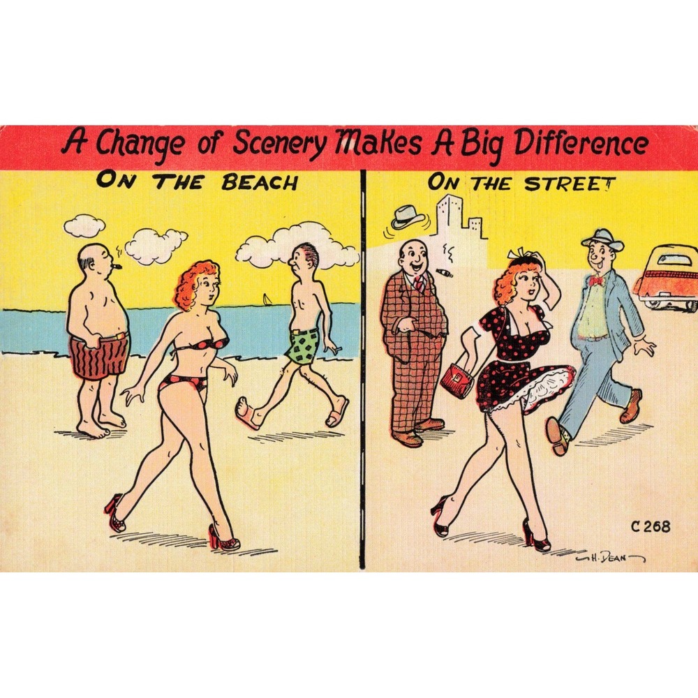 Vintage Comic Linen Postcard H Dean A Change of Scenery Risque Humorous C 268 - Picture 1 of 2
